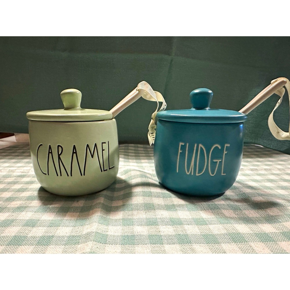 Rae Dunn CARAMEL & FUDGE Ceramic Jar Canisters w/ Lids Set of 2